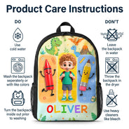 Adorable,Back To School,Gift For Kids,Vector - Happy Kid With School Supplies - Personalized Kids Backpack