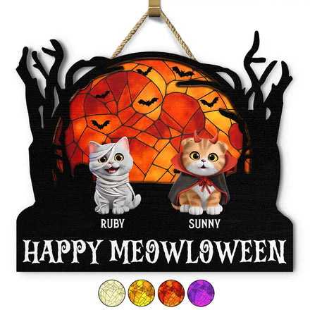 Happy Meowloween Halloween Pets - Personalized Custom Shaped Wood Sign