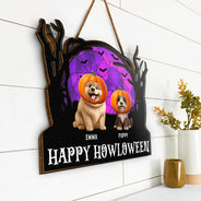 Halloween, Pet Lovers, Cat Lovers, Dog Lovers - Happy Meowloween Halloween Pets - Personalized Custom Shaped Wood Sign
