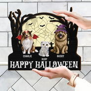 Halloween, Pet Lovers, Cat Lovers, Dog Lovers - Happy Meowloween Halloween Pets - Personalized Custom Shaped Wood Sign