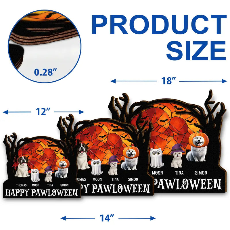 Halloween, Pet Lovers, Cat Lovers, Dog Lovers - Happy Meowloween Halloween Pets - Personalized Custom Shaped Wood Sign