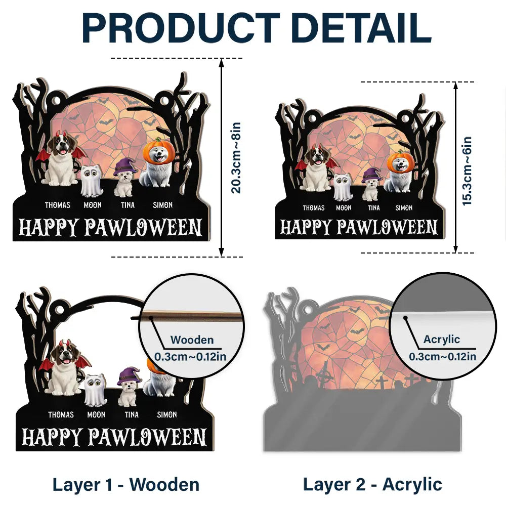 Halloween, Pet Lovers, Pet Mom, Pet Dad, Cat Lovers, Happy - Happy Meowloween Halloween Pets - Personalized Window Hanging Suncatcher Ornament