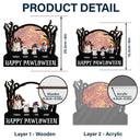 Halloween, Pet Lovers, Pet Mom, Pet Dad, Cat Lovers, Happy - Happy Meowloween Halloween Pets - Personalized Window Hanging Suncatcher Ornament