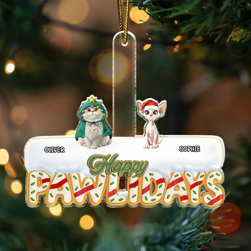 Happy,Christmas,Pet Lovers - Happy Pawlidays - Personalized Custom Shaped Acrylic Ornament