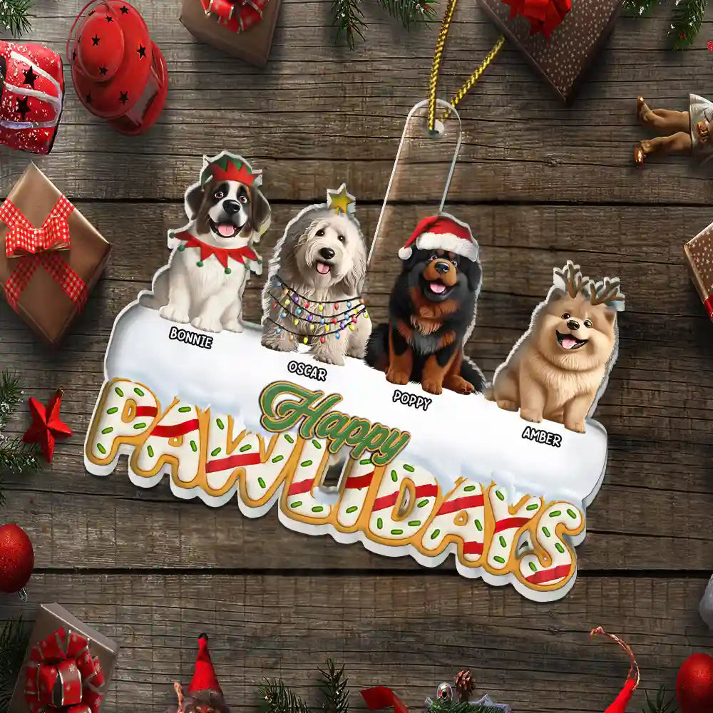 Happy,Christmas,Pet Lovers - Happy Pawlidays - Personalized Custom Shaped Acrylic Ornament