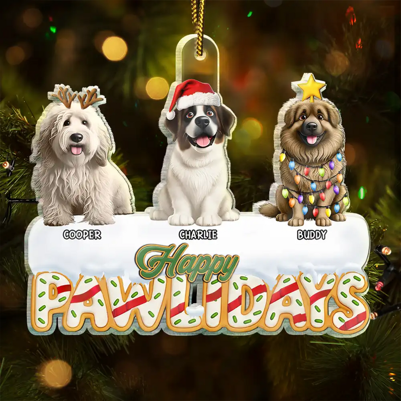 Happy,Christmas,Pet Lovers - Happy Pawlidays - Personalized Custom Shaped Acrylic Ornament