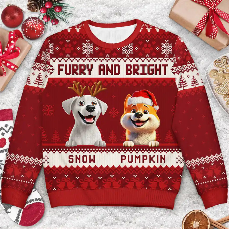 Cat Lovers,Pet Lovers,Christmas,Funny,Dog Lovers - Happy Pawlidays 3D Effect Cat Dog - Personalized Unisex Ugly Sweater