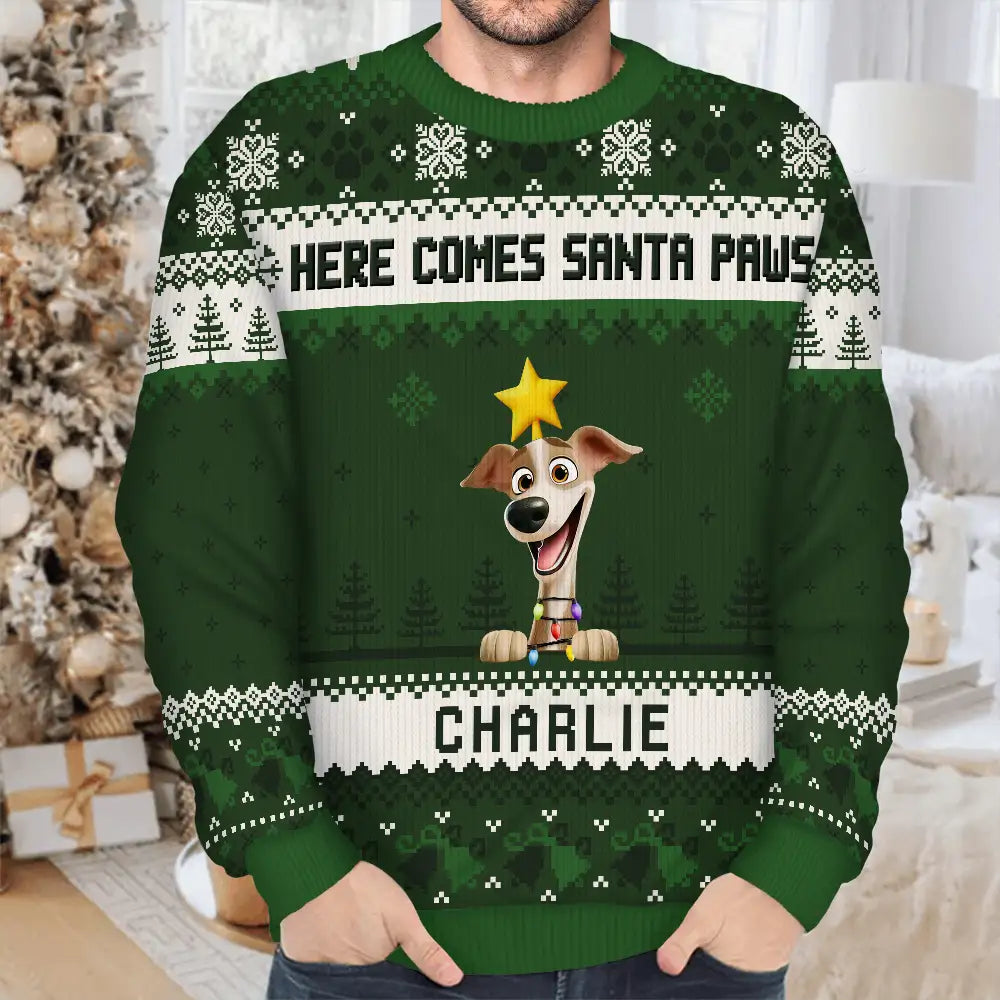Cat Lovers,Pet Lovers,Christmas,Funny,Dog Lovers - Happy Pawlidays 3D Effect Cat Dog - Personalized Unisex Ugly Sweater