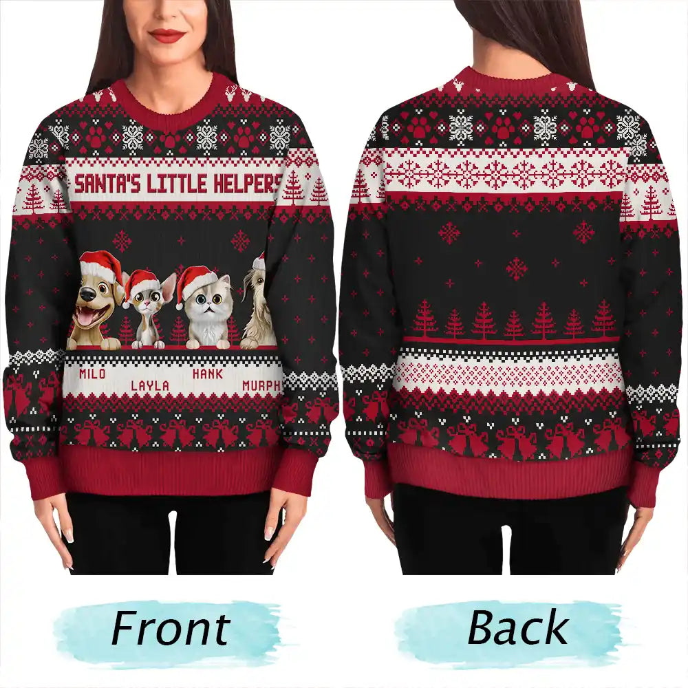 Cat Lovers,Pet Lovers,Christmas,Funny,Dog Lovers - Happy Pawlidays 3D Effect Cat Dog - Personalized Unisex Ugly Sweater