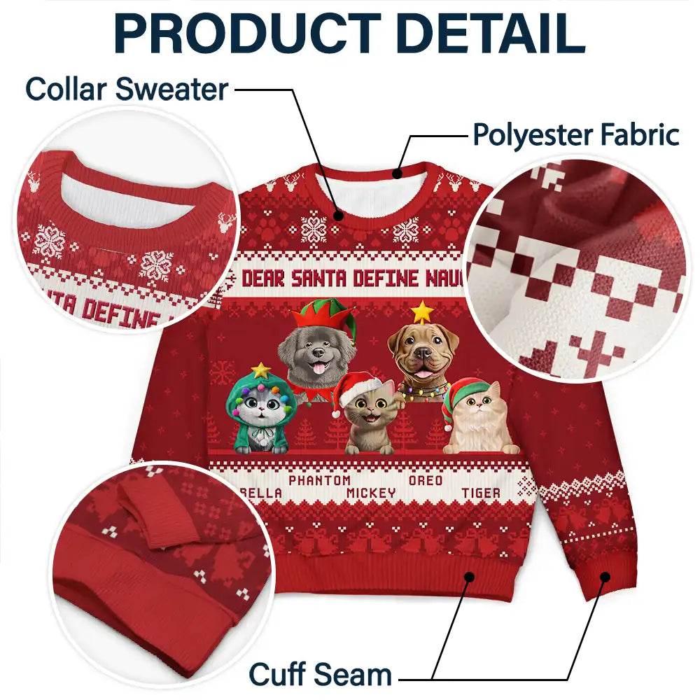 Cat Lovers,Pet Lovers,Christmas,Funny,Dog Lovers - Happy Pawlidays 3D Effect Cat Dog - Personalized Unisex Ugly Sweater