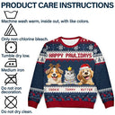 Cat Lovers,Pet Lovers,Christmas,Funny,Dog Lovers - Happy Pawlidays 3D Effect Cat Dog - Personalized Unisex Ugly Sweater