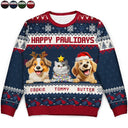 Cat Lovers,Pet Lovers,Christmas,Funny,Dog Lovers - Happy Pawlidays 3D Effect Cat Dog - Personalized Unisex Ugly Sweater