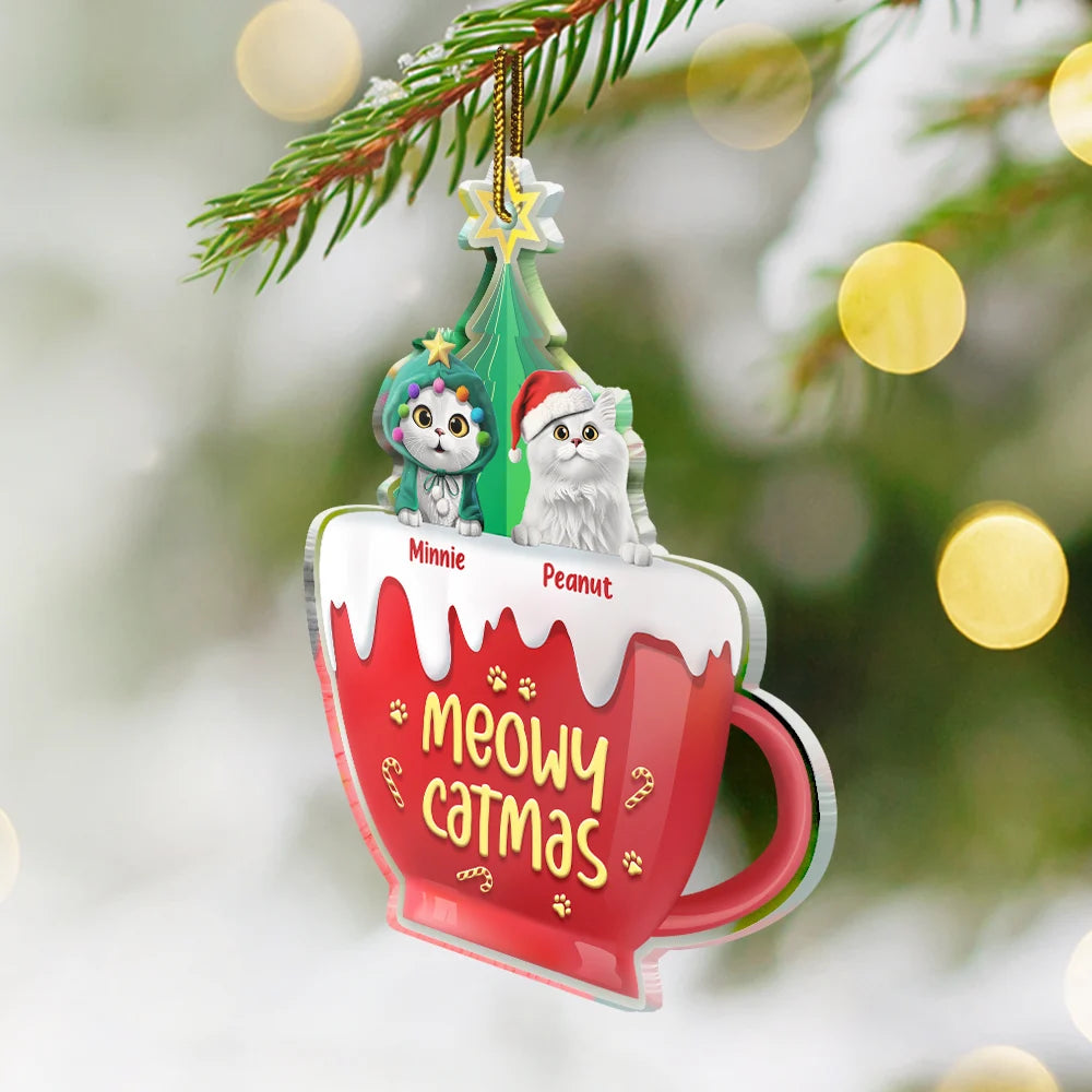 Pet Lovers,Pet Mom,Pet Dad,Pet Couple,Cat Lovers,Cat Mom,Cat Couple,Cat Dad,Dog Lovers,Dog Mom,Dog Dad,Dog Couple,Gift For Women,Gift For Men,Gift For Husband,Gift For Wife,Gift For Boyfriend,Gift For Girlfriend,Gift For Yourself,Happy,Christmas - Happy Pawlidays 3D Effect Dog Cat Christmas - Personalized Custom Shaped Acrylic Ornament