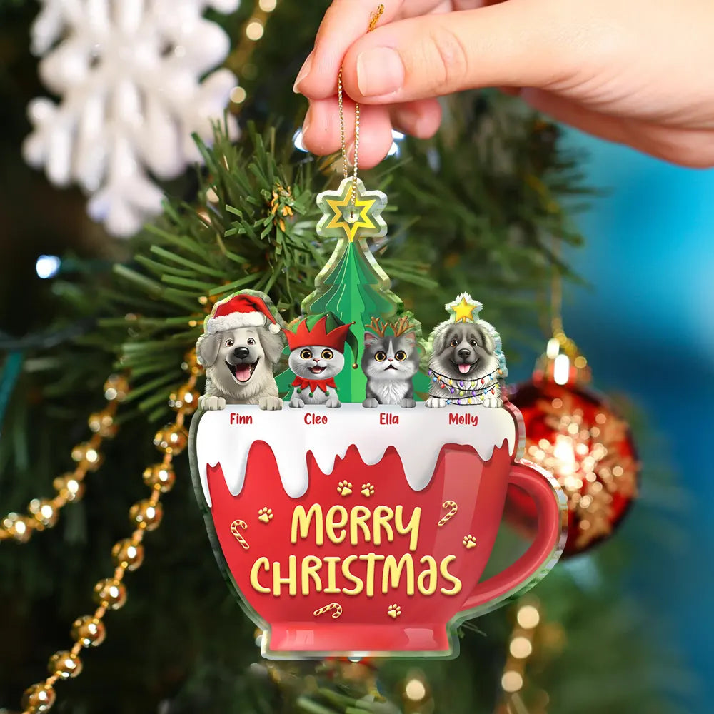 Pet Lovers,Pet Mom,Pet Dad,Pet Couple,Cat Lovers,Cat Mom,Cat Couple,Cat Dad,Dog Lovers,Dog Mom,Dog Dad,Dog Couple,Gift For Women,Gift For Men,Gift For Husband,Gift For Wife,Gift For Boyfriend,Gift For Girlfriend,Gift For Yourself,Happy,Christmas - Happy Pawlidays 3D Effect Dog Cat Christmas - Personalized Custom Shaped Acrylic Ornament