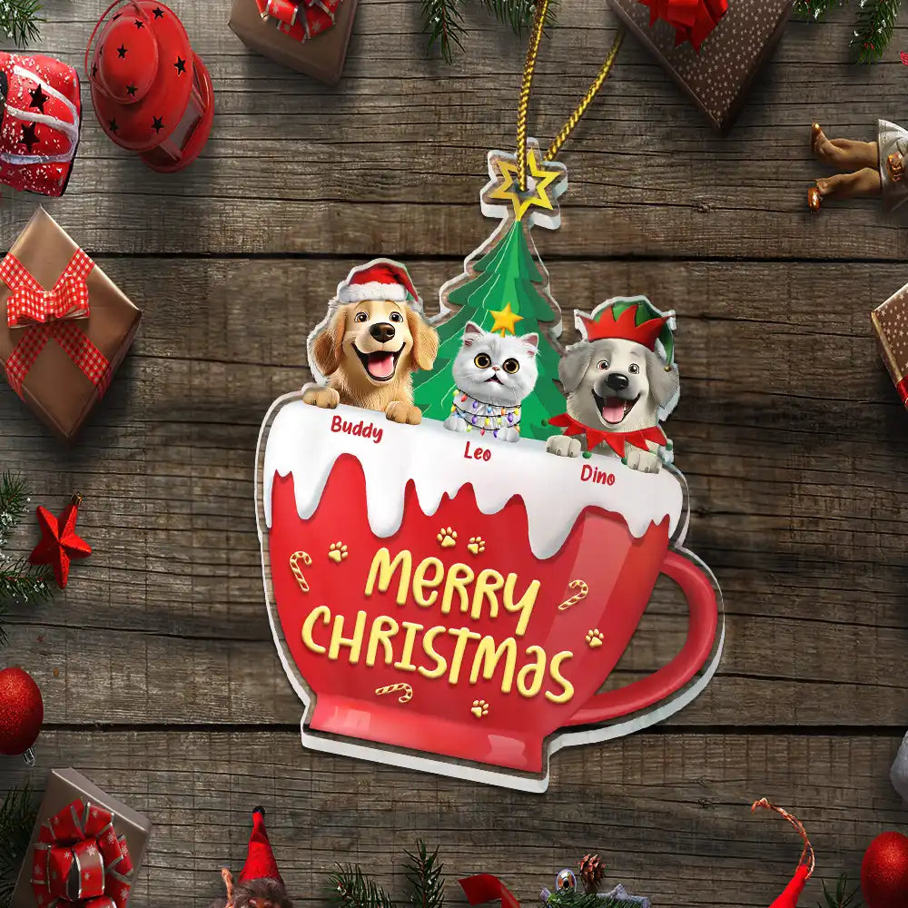 Pet Lovers,Pet Mom,Pet Dad,Pet Couple,Cat Lovers,Cat Mom,Cat Couple,Cat Dad,Dog Lovers,Dog Mom,Dog Dad,Dog Couple,Gift For Women,Gift For Men,Gift For Husband,Gift For Wife,Gift For Boyfriend,Gift For Girlfriend,Gift For Yourself,Happy,Christmas - Happy Pawlidays 3D Effect Dog Cat Christmas - Personalized Custom Shaped Acrylic Ornament