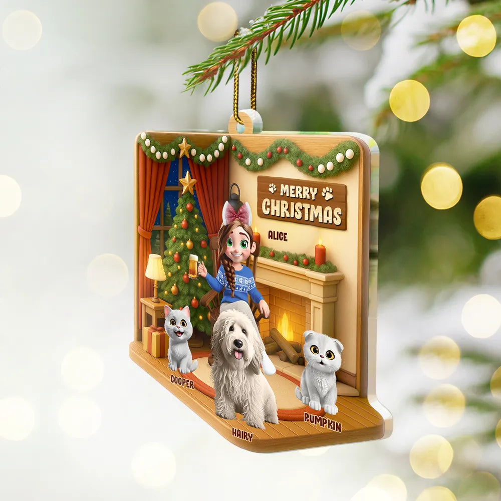 Pet Lovers,Pet Mom,Pet Dad,Dog Lovers,Dog Mom,Dog Dad,Cat Lovers,Cat Mom,Cat Dad,Christmas,Happy - Happy Pawlidays Christmas House Model - Personalized Custom Shaped Acrylic Ornament