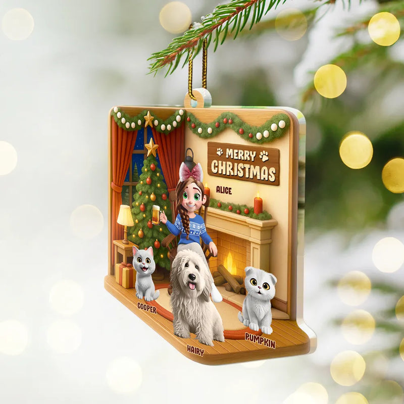 Pet Lovers,Pet Mom,Pet Dad,Dog Lovers,Dog Mom,Dog Dad,Cat Lovers,Cat Mom,Cat Dad,Christmas,Happy - Happy Pawlidays Christmas House Model - Personalized Custom Shaped Acrylic Ornament