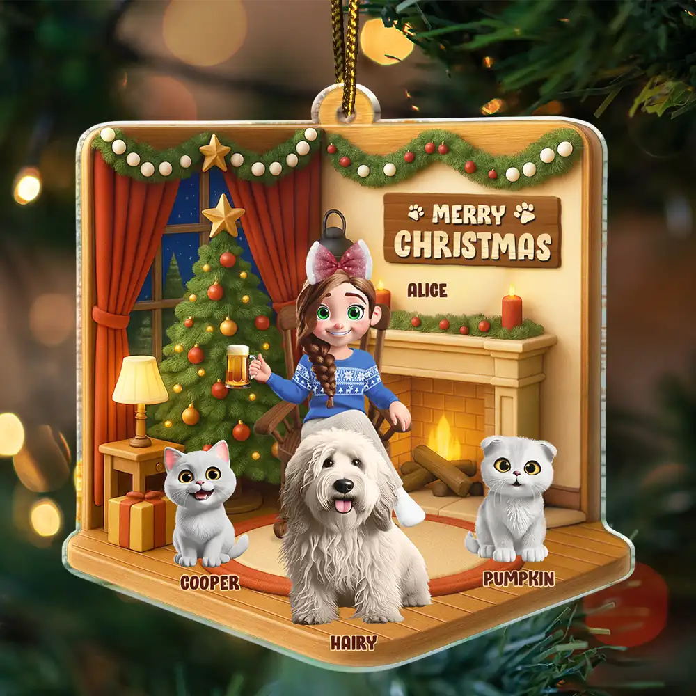 Pet Lovers,Pet Mom,Pet Dad,Dog Lovers,Dog Mom,Dog Dad,Cat Lovers,Cat Mom,Cat Dad,Christmas,Happy - Happy Pawlidays Christmas House Model - Personalized Custom Shaped Acrylic Ornament