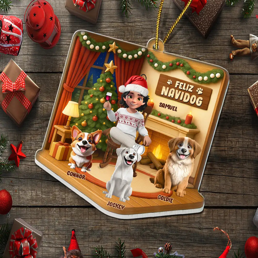 Pet Lovers,Pet Mom,Pet Dad,Dog Lovers,Dog Mom,Dog Dad,Cat Lovers,Cat Mom,Cat Dad,Christmas,Happy - Happy Pawlidays Christmas House Model - Personalized Custom Shaped Acrylic Ornament