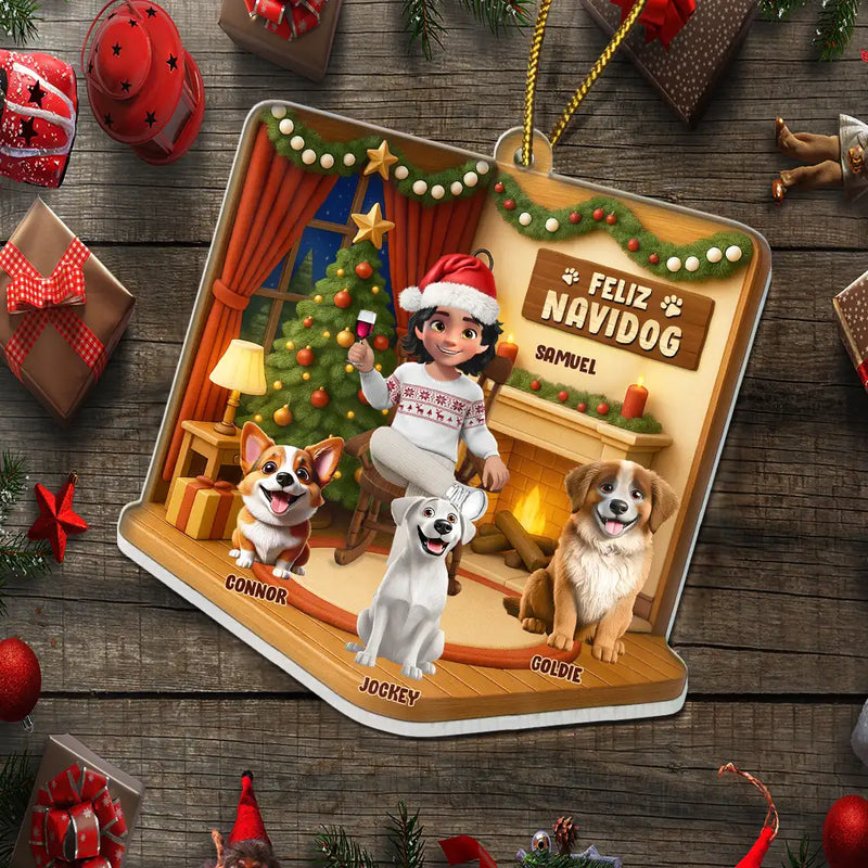 Pet Lovers,Pet Mom,Pet Dad,Dog Lovers,Dog Mom,Dog Dad,Cat Lovers,Cat Mom,Cat Dad,Christmas,Happy - Happy Pawlidays Christmas House Model - Personalized Custom Shaped Acrylic Ornament