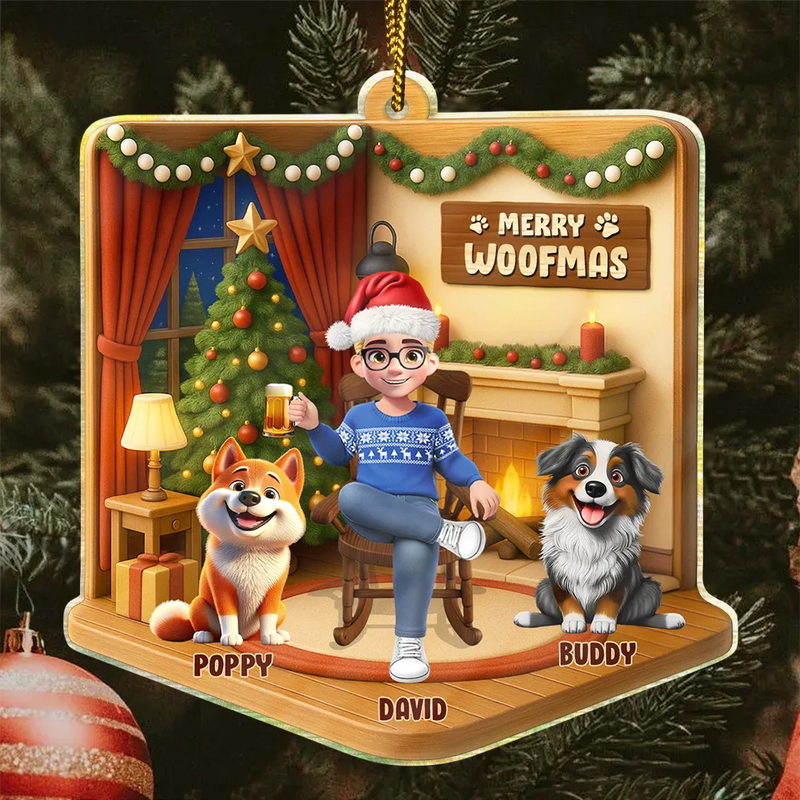 Pet Lovers,Pet Mom,Pet Dad,Dog Lovers,Dog Mom,Dog Dad,Cat Lovers,Cat Mom,Cat Dad,Christmas,Happy - Happy Pawlidays Christmas House Model - Personalized Custom Shaped Acrylic Ornament