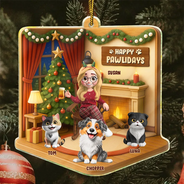 Pet Lovers,Pet Mom,Pet Dad,Dog Lovers,Dog Mom,Dog Dad,Cat Lovers,Cat Mom,Cat Dad,Christmas,Happy - Happy Pawlidays Christmas House Model - Personalized Custom Shaped Acrylic Ornament