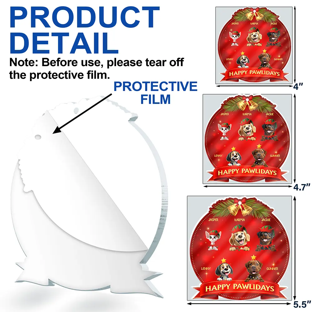 Pet Lovers,Pet Mom,Pet Dad,Pet Couple,Cat Lovers,Cat Mom,Cat Dad,Cat Couple,Dog Lovers,Dog Mom,Dog Dad,Dog Couple,Gift For Women,Gift For Men,Christmas,Happy - Happy Pawlidays Dog Cat 3D Effect - Personalized Custom Shaped Acrylic Ornament