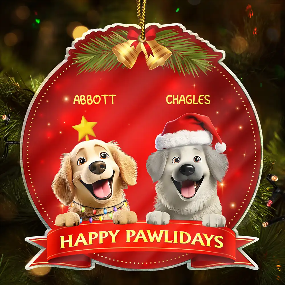Happy Pawlidays Dog Cat 3D Effect - Personalized Custom Shaped Acrylic Ornament
