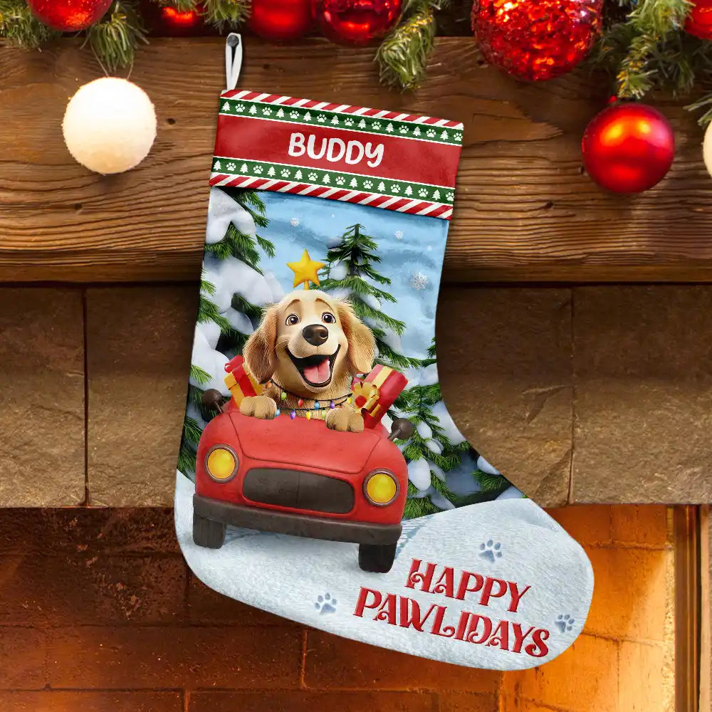 Pet Lovers,Pet Mom,Pet Dad,Pet Couple,Cat Lovers,Cat Mom,Cat Couple,Cat Dad,Dog Lovers,Dog Mom,Dog Dad,Dog Couple,Gift For Women,Gift For Men,Gift For Husband,Gift For Wife,Gift For Boyfriend,Gift For Girlfriend,Gift For Yourself,Happy,Christmas - Happy Pawlidays Meowy Catmas Merry Woofmas 3D Effect Dog Cat - Personalized Christmas Stocking