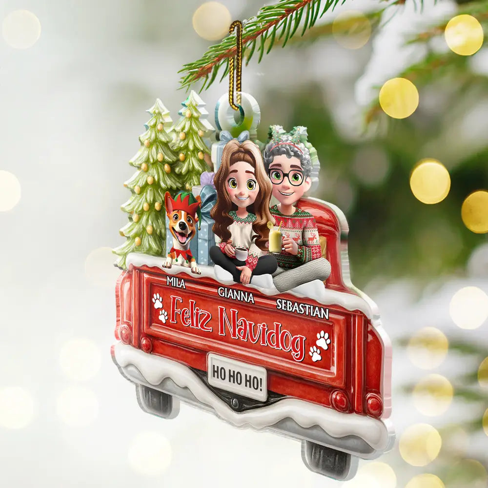 Dog Lovers,Christmas,Funny,Pet Lovers,Dog Couple,Gift For Couples - Happy Pawsliday Couple With Dogs Cats - Personalized Custom Shaped Acrylic Ornament