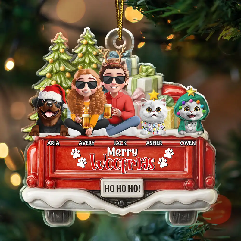 Dog Lovers,Christmas,Funny,Pet Lovers,Dog Couple,Gift For Couples - Happy Pawsliday Couple With Dogs Cats - Personalized Custom Shaped Acrylic Ornament