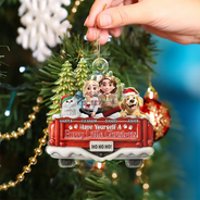 Dog Lovers,Christmas,Funny,Pet Lovers,Dog Couple,Gift For Couples - Happy Pawsliday Couple With Dogs Cats - Personalized Custom Shaped Acrylic Ornament