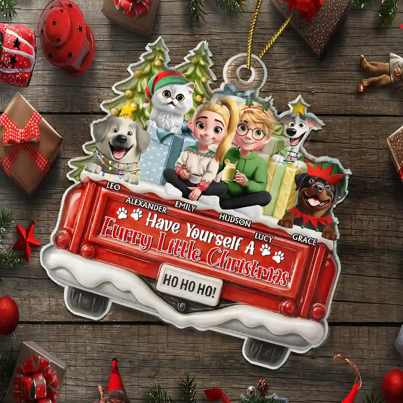 Dog Lovers,Christmas,Funny,Pet Lovers,Dog Couple,Gift For Couples - Happy Pawsliday Couple With Dogs Cats - Personalized Custom Shaped Acrylic Ornament