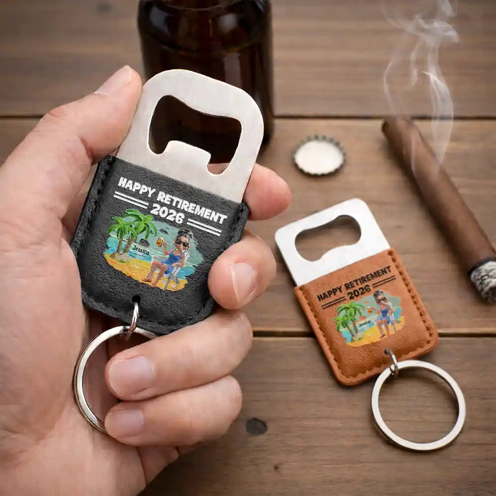 Gift For Father,Gift For Grandpa,Gift For Men,Happy,Retirement - Happy Retirement Gift For Dad Grandpa - Personalized Leather Bottle Opener Keychain