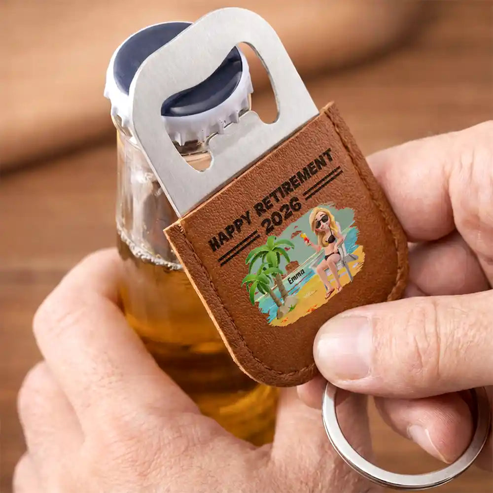Gift For Father,Gift For Grandpa,Gift For Men,Happy,Retirement - Happy Retirement Gift For Dad Grandpa - Personalized Leather Bottle Opener Keychain