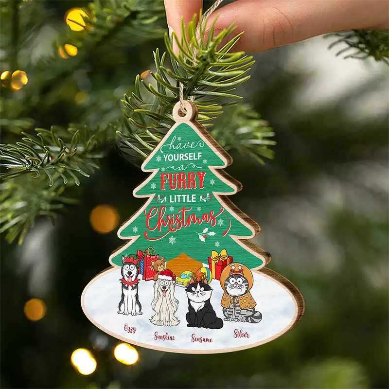 Funny,Christmas,Pet Lovers - Have Yourself A Furry - Personalized Custom Shaped Wooden Ornament