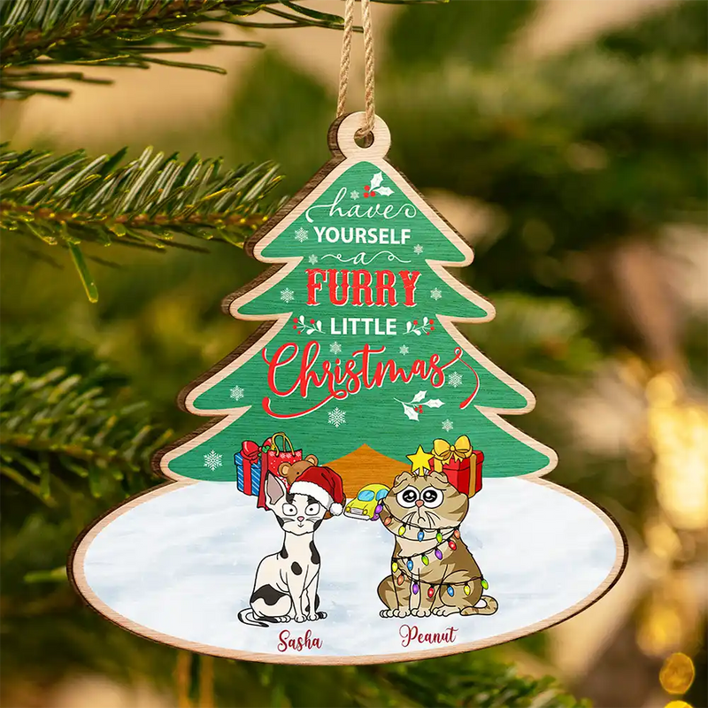 Funny,Christmas,Pet Lovers - Have Yourself A Furry - Personalized Custom Shaped Wooden Ornament