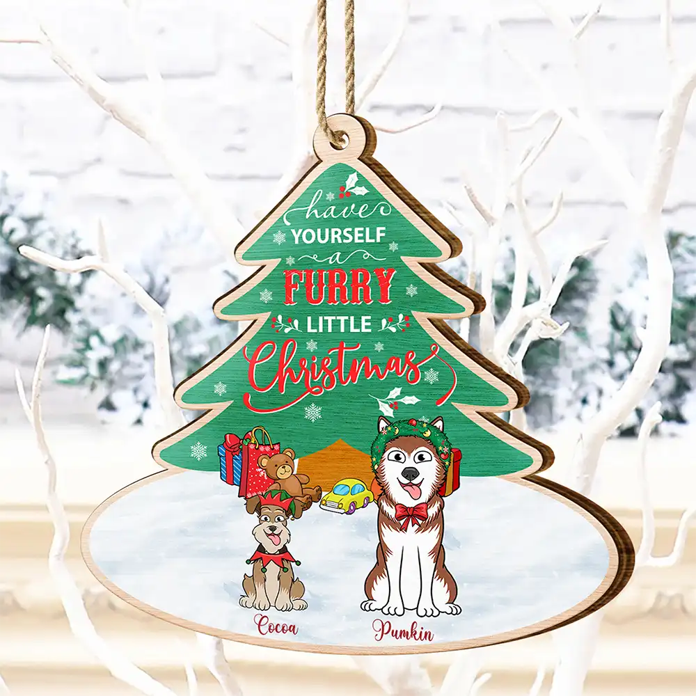 Funny,Christmas,Pet Lovers - Have Yourself A Furry - Personalized Custom Shaped Wooden Ornament