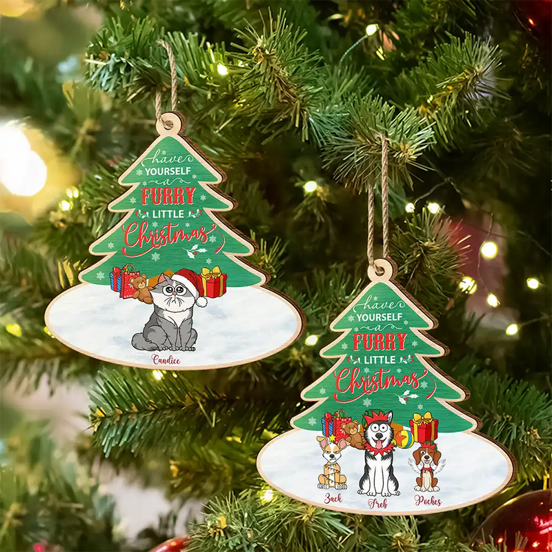 Funny,Christmas,Pet Lovers - Have Yourself A Furry - Personalized Custom Shaped Wooden Ornament