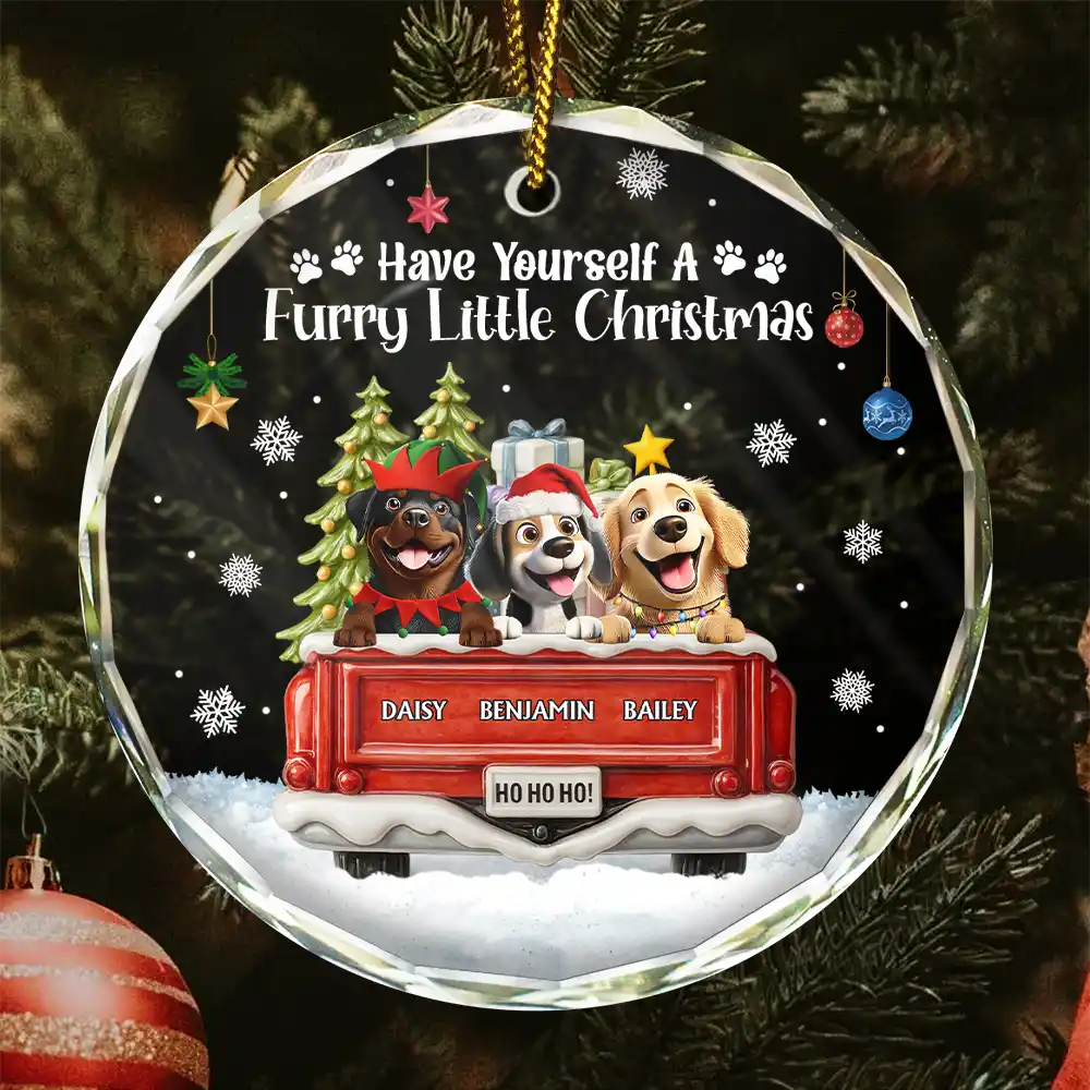 Have Yourself A Furry Little Christmas - Personalized Circle Glass Ornament