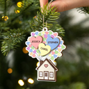 Parents,Family,Gift For Mother,Gift For Father,Gift For Grandpa,Gift For Grandma,Love,Christmas - Heart Balloon House For Family - Personalized 2-Layered Wooden Ornament