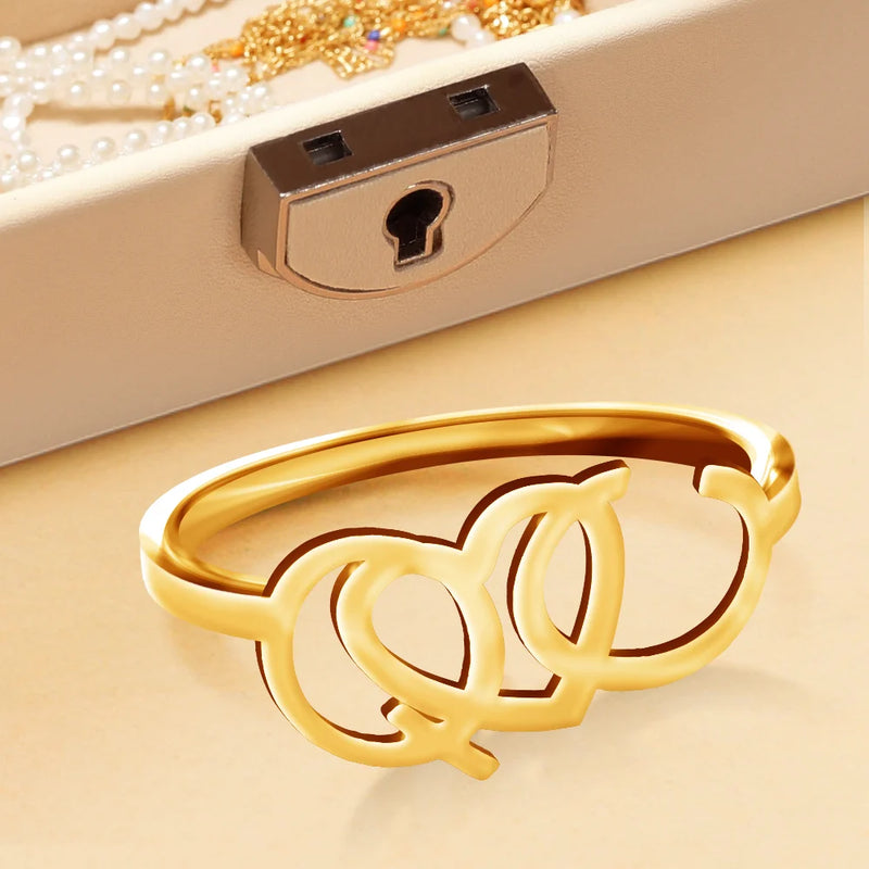 Gift For Couples,Gift For Husband,Gift For Wife,Gift For Boyfriend,Gift For Girlfriend,Gift For Sibling,Gift For Sisters,Gift For Bestie - Heart Binding Name Initials - Personalized Custom Shaped Ring