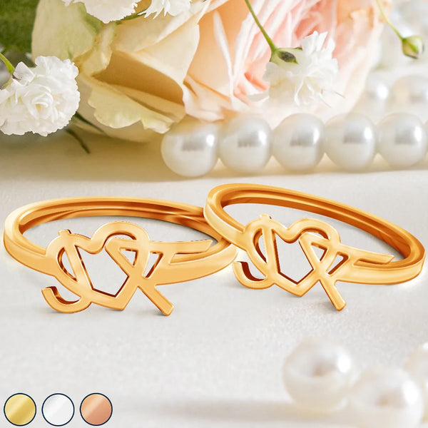 Gift For Couples,Gift For Husband,Gift For Wife,Gift For Boyfriend,Gift For Girlfriend,Gift For Sibling,Gift For Sisters,Gift For Bestie - Heart Binding Name Initials - Personalized Custom Shaped Ring