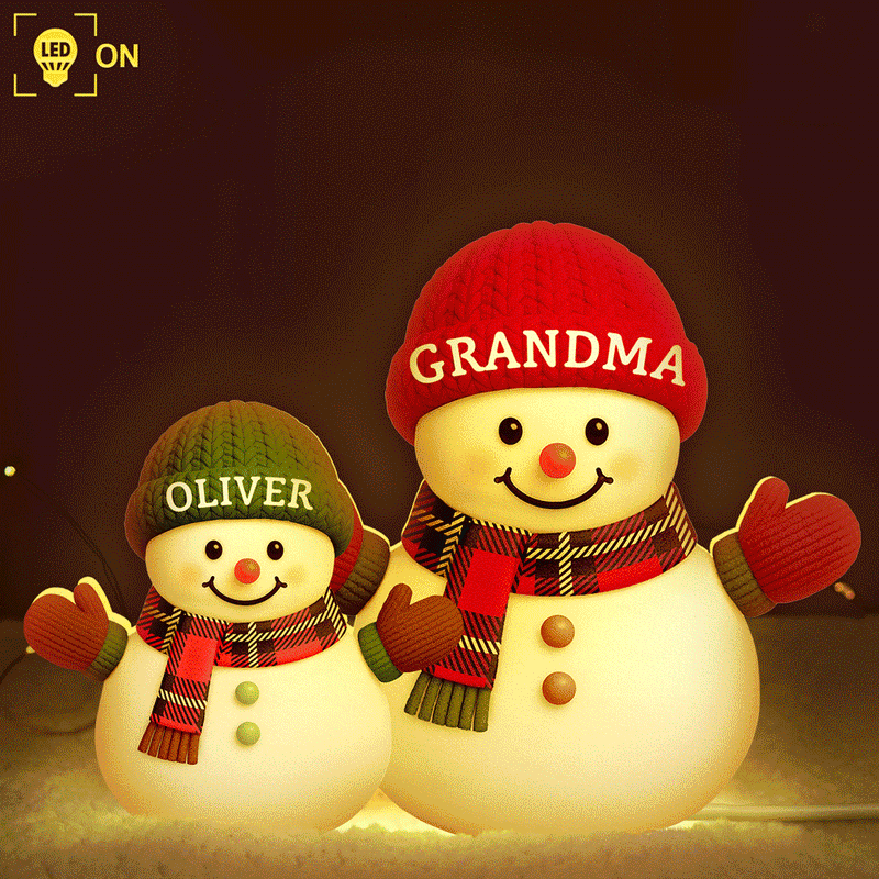 Gift For Grandma, Gift For Grandpa, Gift For Grandparents, Gift For Grandkids, Christmas, Happy - Heartwarming Snowman Grandma Grandkids - Personalized Custom Shaped Light Box