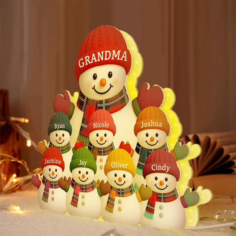 Gift For Grandma, Gift For Grandpa, Gift For Grandparents, Gift For Grandkids, Christmas, Happy - Heartwarming Snowman Grandma Grandkids - Personalized Custom Shaped Light Box
