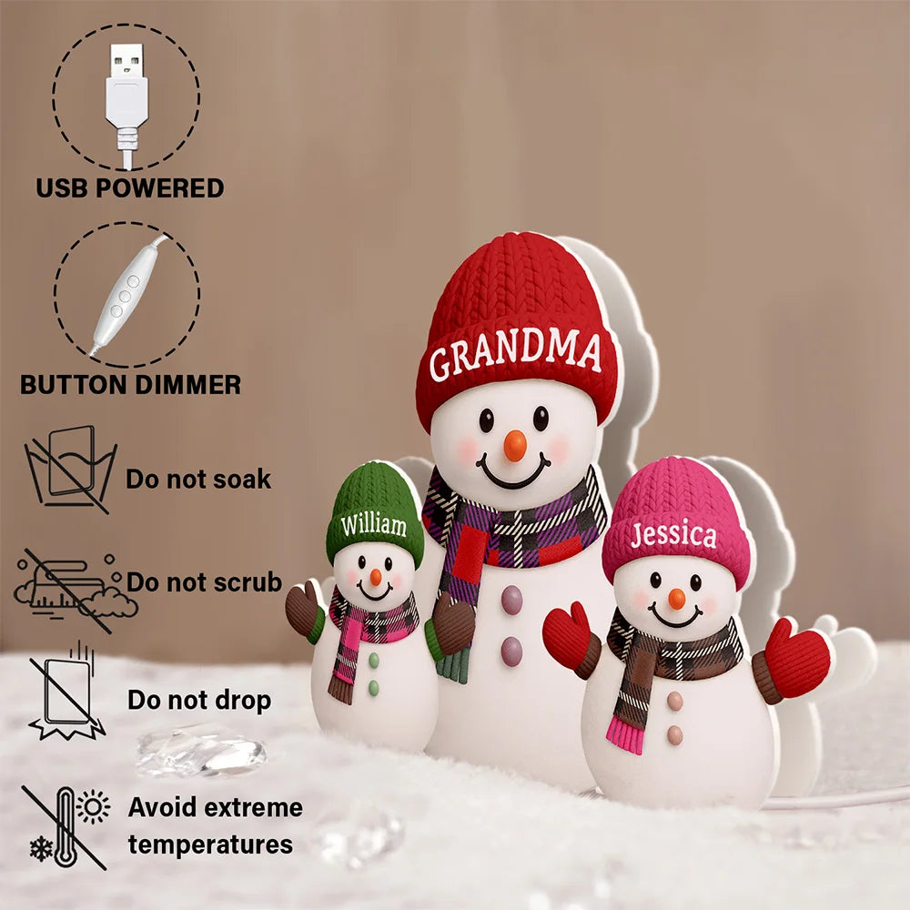 Gift For Grandma, Gift For Grandpa, Gift For Grandparents, Gift For Grandkids, Christmas, Happy - Heartwarming Snowman Grandma Grandkids - Personalized Custom Shaped Light Box