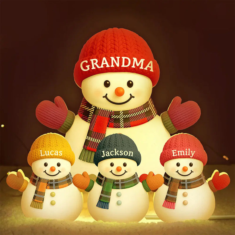 Gift For Grandma, Gift For Grandpa, Gift For Grandparents, Gift For Grandkids, Christmas, Happy - Heartwarming Snowman Grandma Grandkids - Personalized Custom Shaped Light Box
