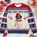 Dog Lovers,Cat Lovers,Pet Lovers,Happy,Christmas - Here Comes Santa Paws 3D Effect Dog Cat - Personalized Unisex Ugly Sweater