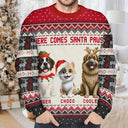 Dog Lovers,Cat Lovers,Pet Lovers,Happy,Christmas - Here Comes Santa Paws 3D Effect Dog Cat - Personalized Unisex Ugly Sweater