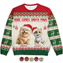 Dog Lovers,Cat Lovers,Pet Lovers,Happy,Christmas - Here Comes Santa Paws 3D Effect Dog Cat - Personalized Unisex Ugly Sweater